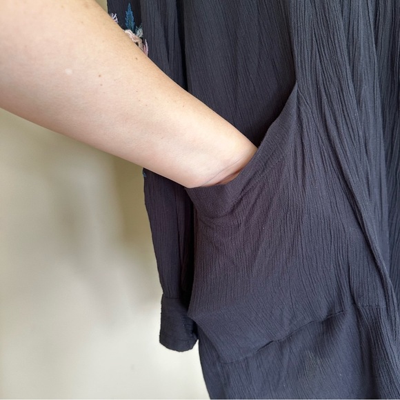 Free People Embroidered Floral Long Sleeve Dress Boho Women S Black Gauzy Mia - Picture 4 of 11